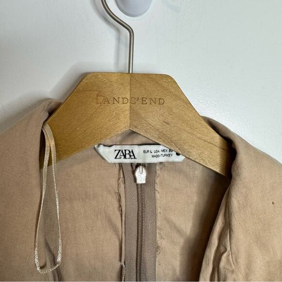 Zara Khaki Tan Linen Blend Side Cutout Mini Dress 9479/077 Size Large - Picture 4 of 8